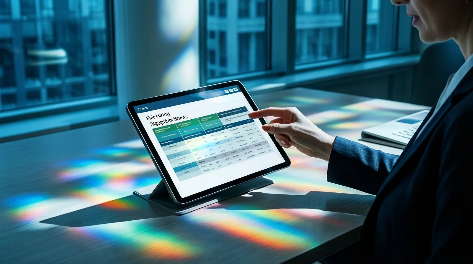 Prismatic light refraction signifying data transparency